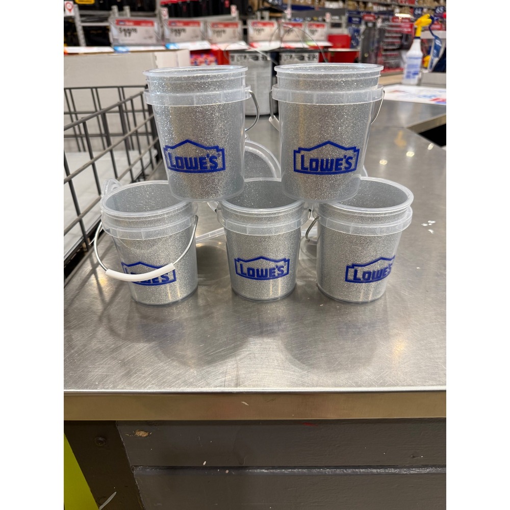 Lowes Mini Glitter Buckets Silver with Lids and Handles Set of 5 Collectible